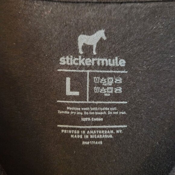 Sticker Mule Large Black T-Shirt With Yellow Logo Design 100% Cotton - Picture 3 of 5